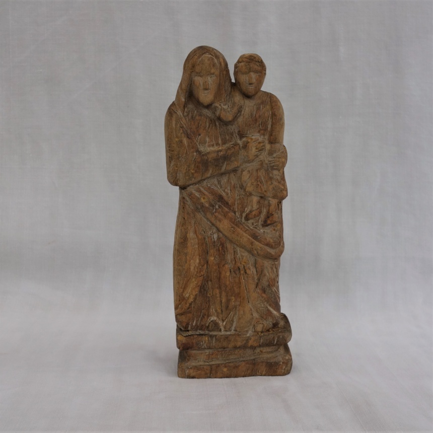 ●フランス古道具 “S” 宗教品-木彫聖母子像